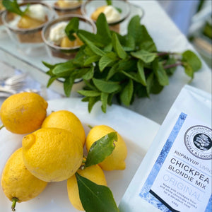 Try our chickpea blondie mix with a swirl of lemon curd for an extra flavour burst